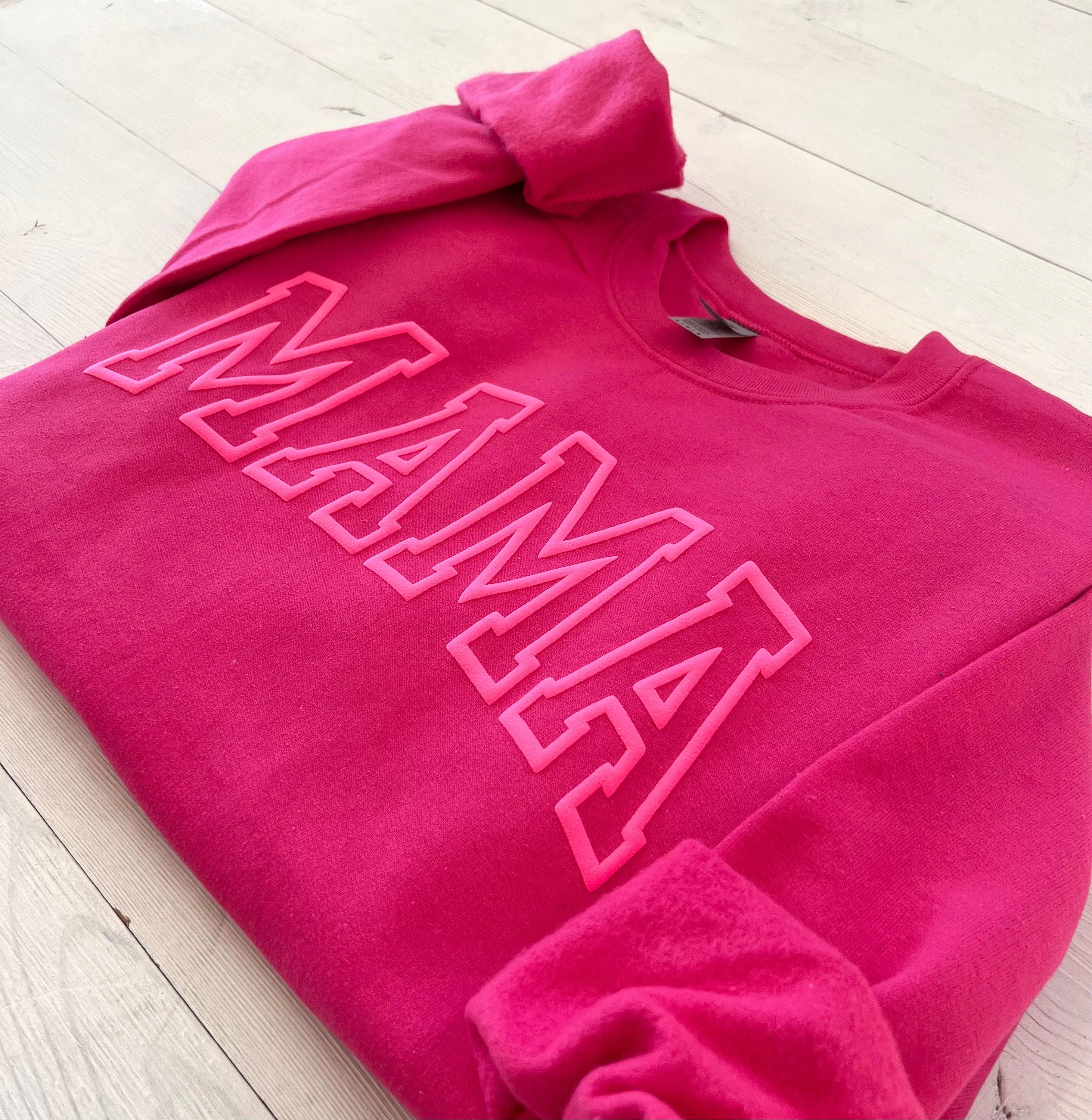 Puff Embossed Hot Pink Mama Crewneck