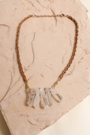 Quartz Crystal Drop Suede Necklace