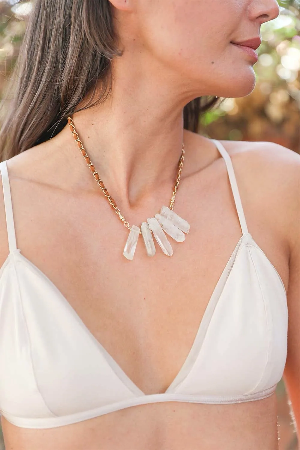 Quartz Crystal Drop Suede Necklace