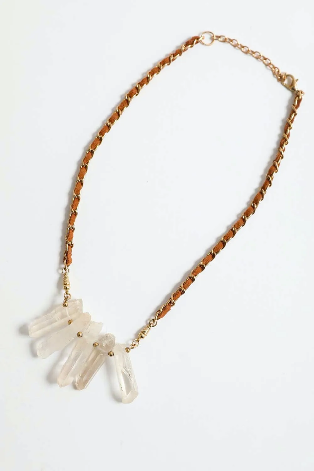 Quartz Crystal Drop Suede Necklace