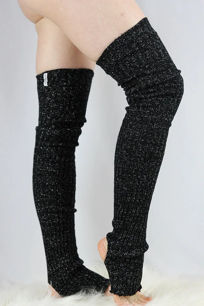 Rarr Glitter Extra Long Stirr-Up Knit Legwarmers Black