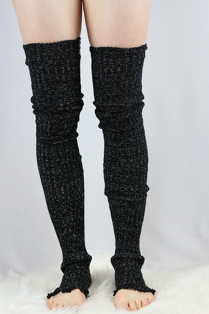 Rarr Glitter Extra Long Stirr-Up Knit Legwarmers Black