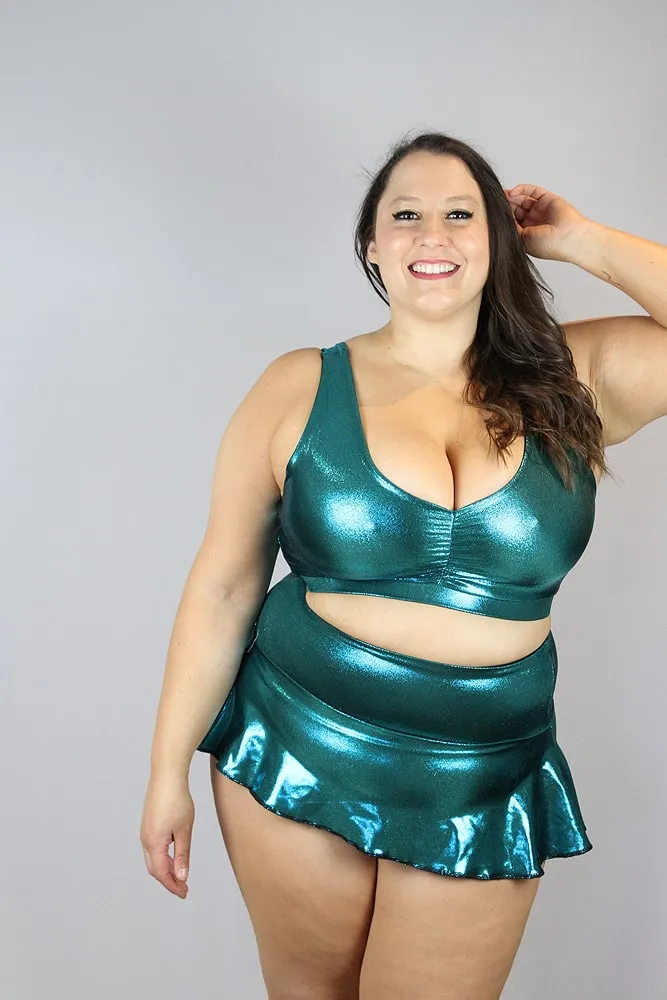 Rarr Mid Waisted Skort - Green Sparkle Plus Size