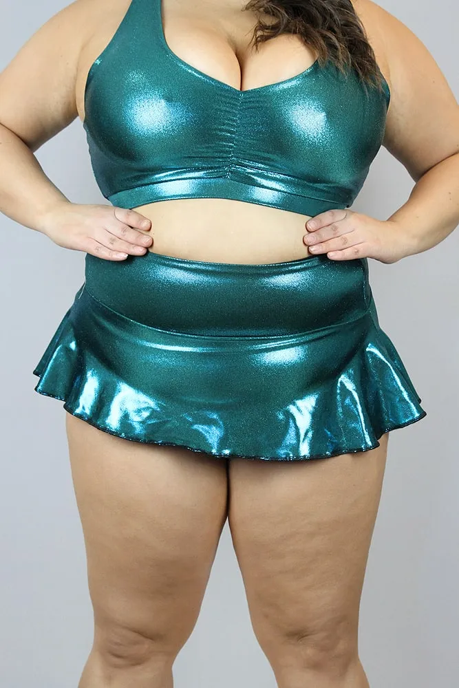 Rarr Mid Waisted Skort - Green Sparkle Plus Size