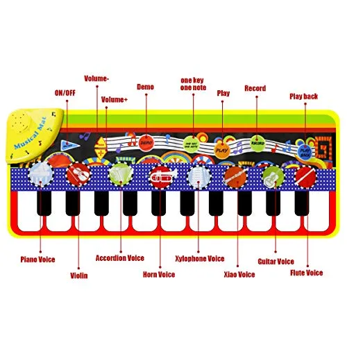 RenFox Kids Musical Mats, Music Piano Keyboard Dance Floor Mat Carpet Animal Blanket Touch Playmat Early Education Toys for Baby Girls Boys(43.3x14.2in)