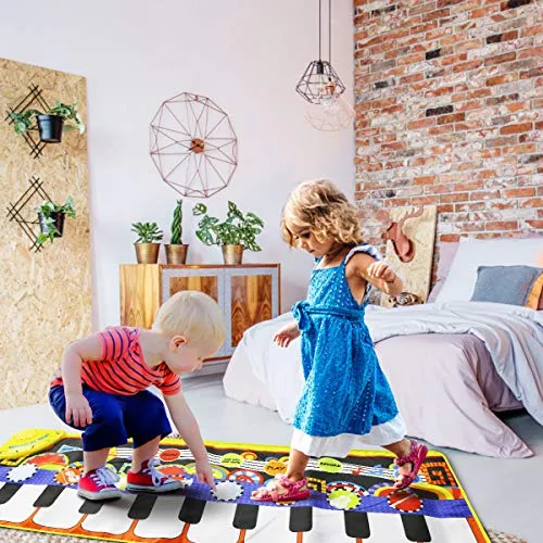 RenFox Kids Musical Mats, Music Piano Keyboard Dance Floor Mat Carpet Animal Blanket Touch Playmat Early Education Toys for Baby Girls Boys(43.3x14.2in)