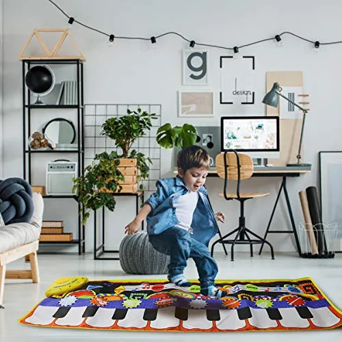 RenFox Kids Musical Mats, Music Piano Keyboard Dance Floor Mat Carpet Animal Blanket Touch Playmat Early Education Toys for Baby Girls Boys(43.3x14.2in)