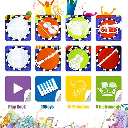 RenFox Kids Musical Mats, Music Piano Keyboard Dance Floor Mat Carpet Animal Blanket Touch Playmat Early Education Toys for Baby Girls Boys(43.3x14.2in)