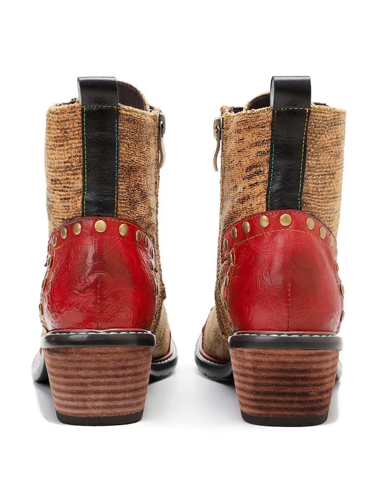 Retro Leather Patchwork Casual Comfort Ankle Boots