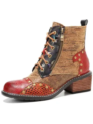 Retro Leather Patchwork Casual Comfort Ankle Boots