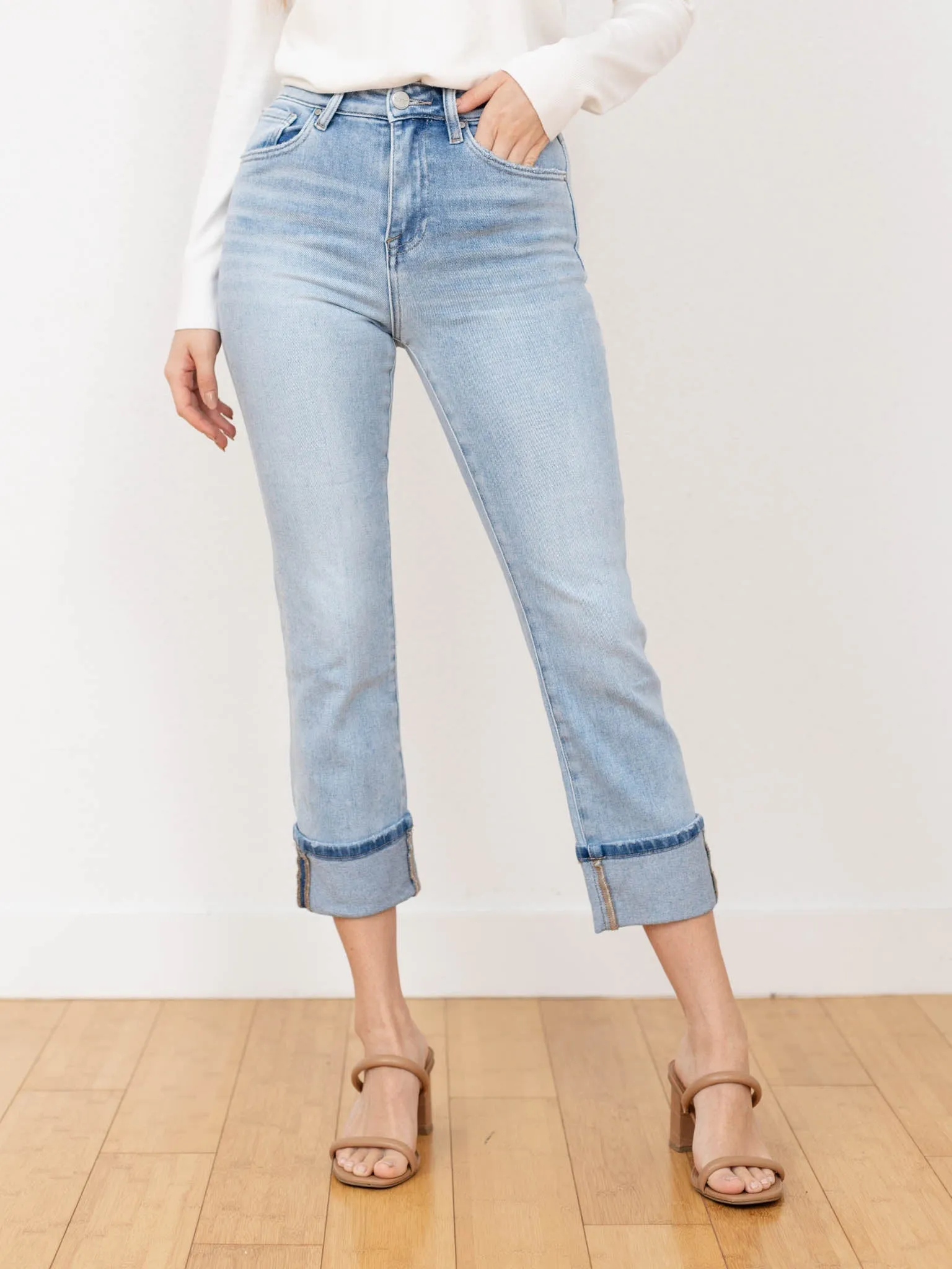 RISEN Light High Rise Ankle Straight Cuffed