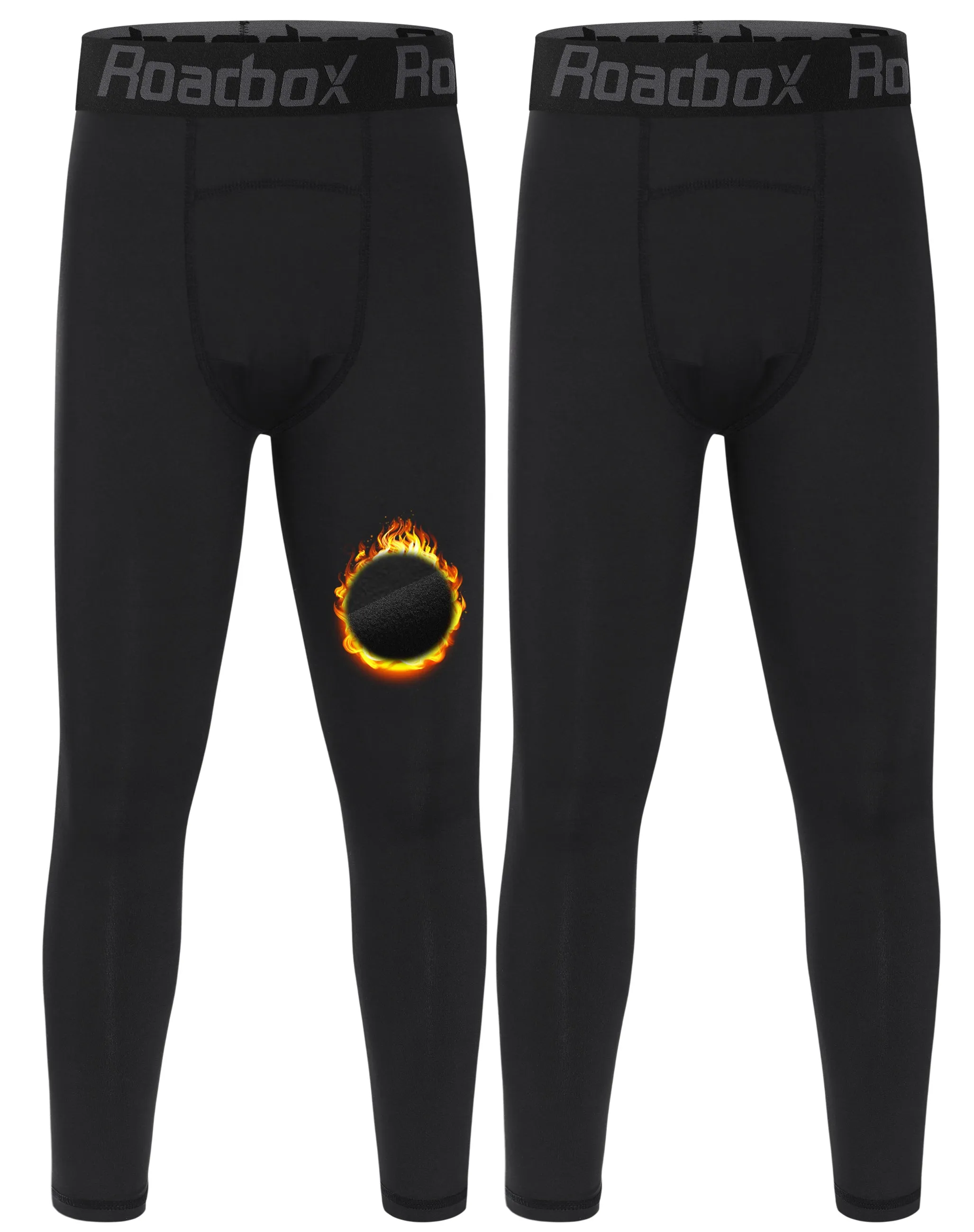 Roadbox Boys Thermal Compression Leggings 2 Pack - Youth Fleece Lined Base Layer Tights for Basketball Football Running