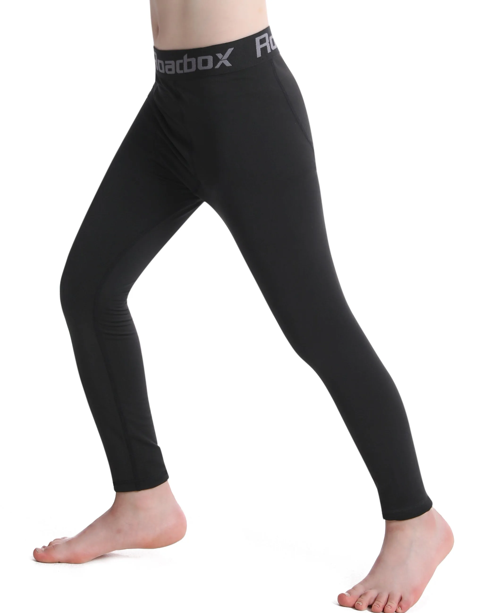 Roadbox Boys Thermal Compression Leggings 2 Pack - Youth Fleece Lined Base Layer Tights for Basketball Football Running