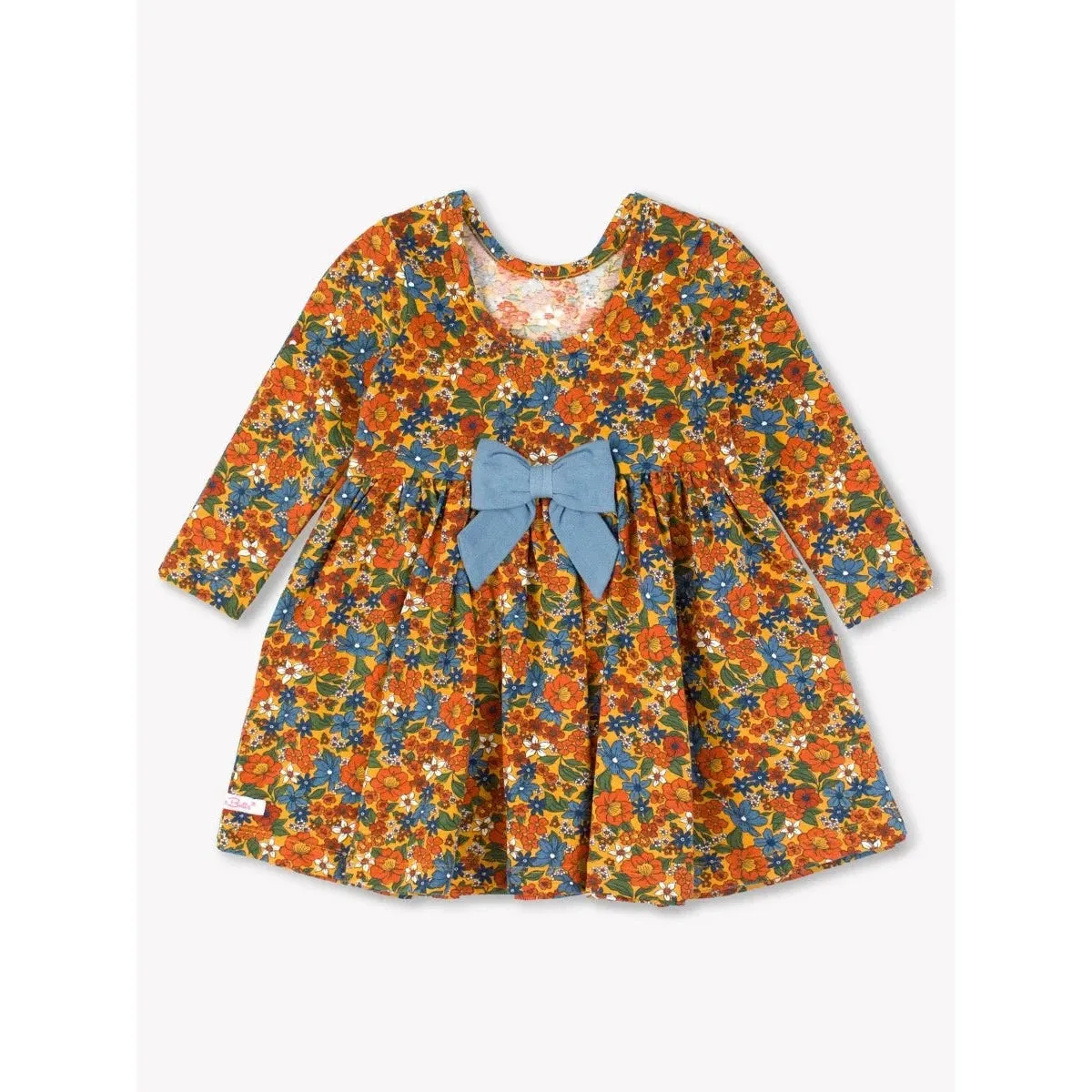 RuffleButts Golden Harvest Knit Long Sleeve Twirl Dress