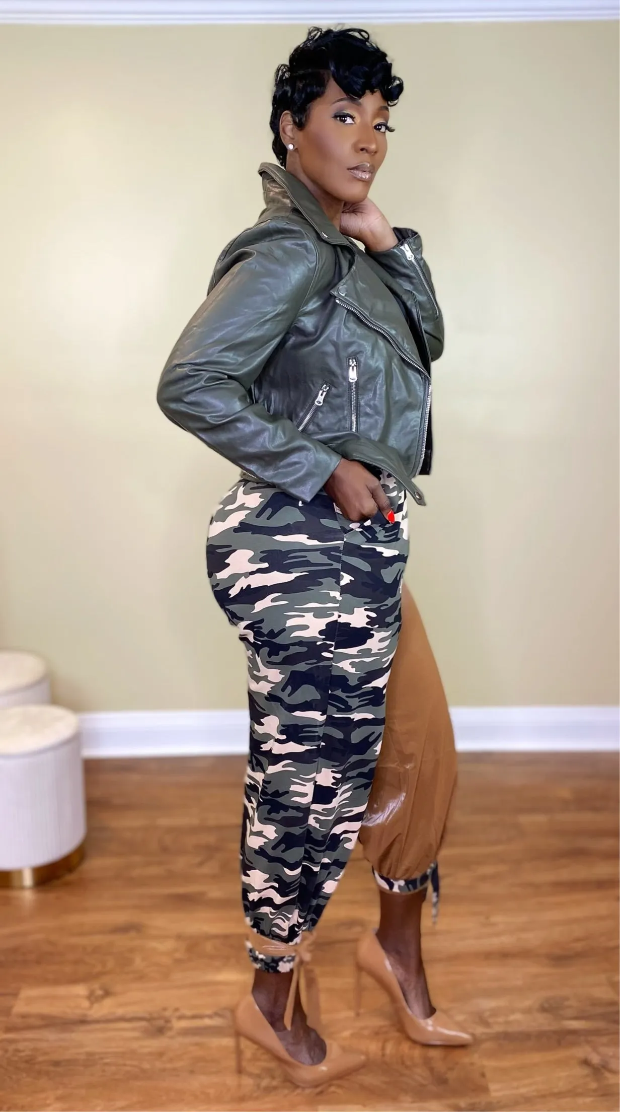 SALUTE ME CAMO/VEGAN LEATHER PANTS