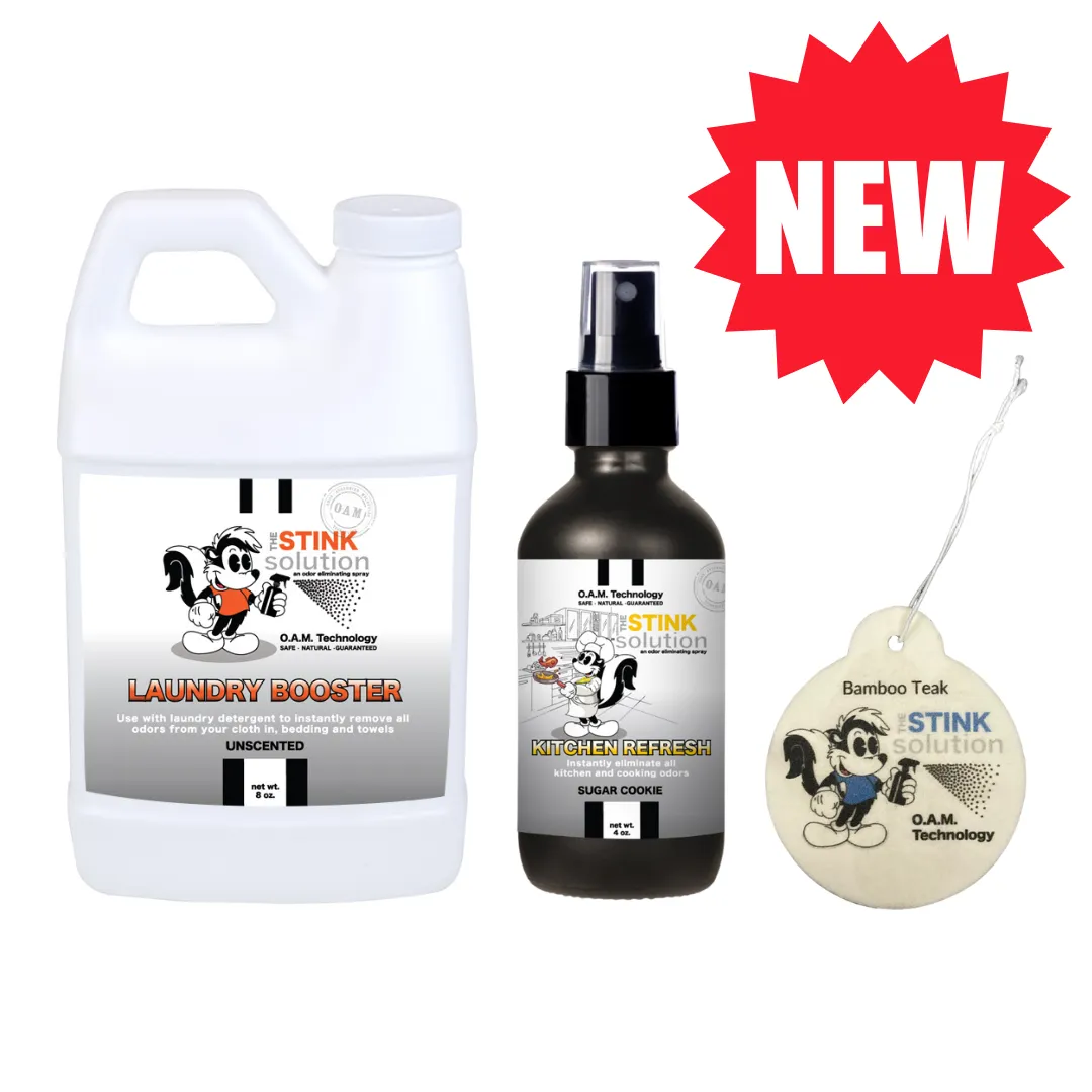 Sample Bundle - 1 Unscented Mini Laundry Booster, 1 Kitchen Odor Eliminator 4 oz (Sugar Cookie Fragrance)   1 Car Air Freshener