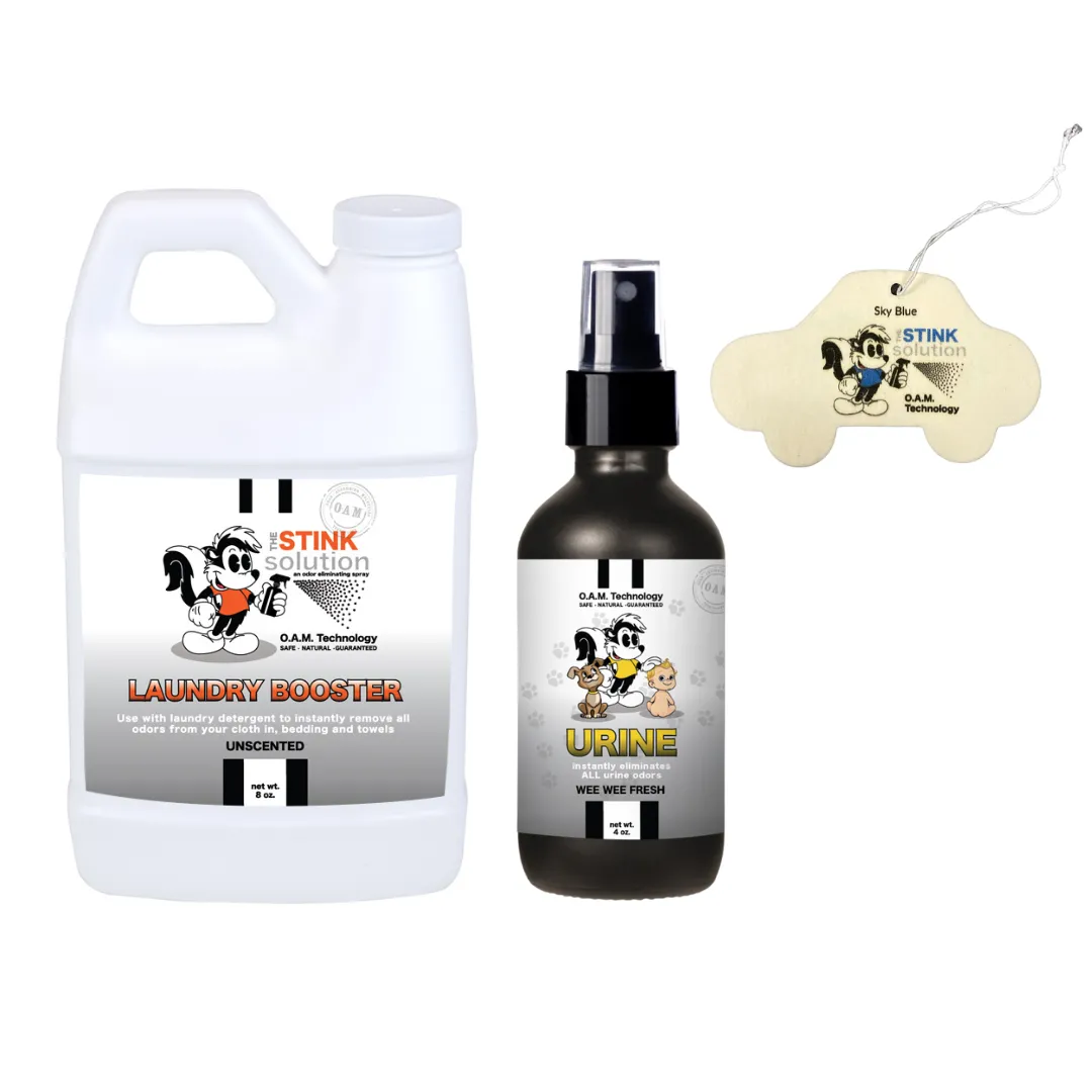 Sample Bundle - 1 Unscented Mini Laundry Booster, 1 Kitchen Odor Eliminator 4 oz (Sugar Cookie Fragrance)   1 Car Air Freshener