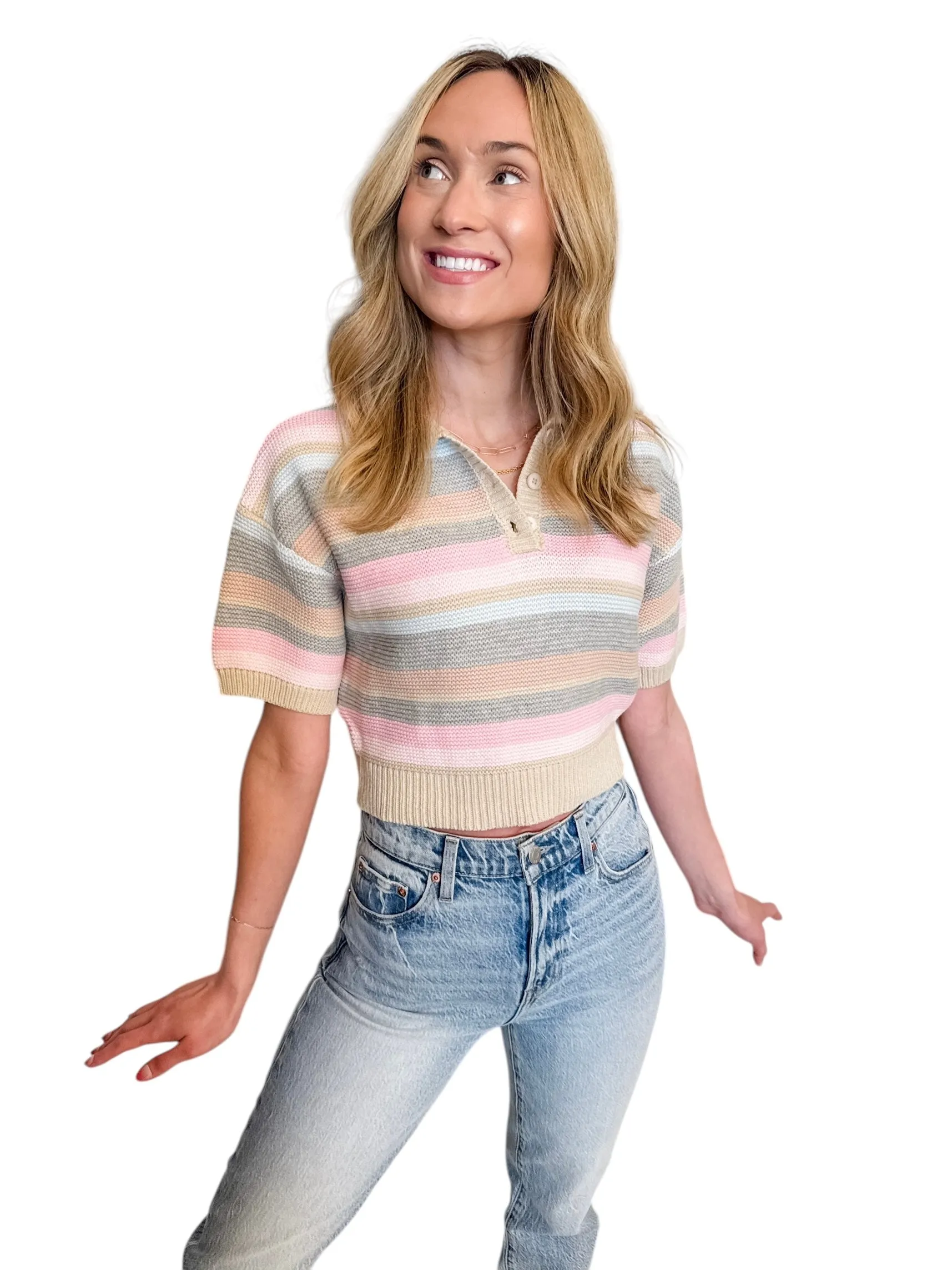 Schools Out Striped Short Sleeve Sweater
