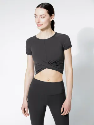 SHORT SLEEVE NUDE FRONT WRAP TEE