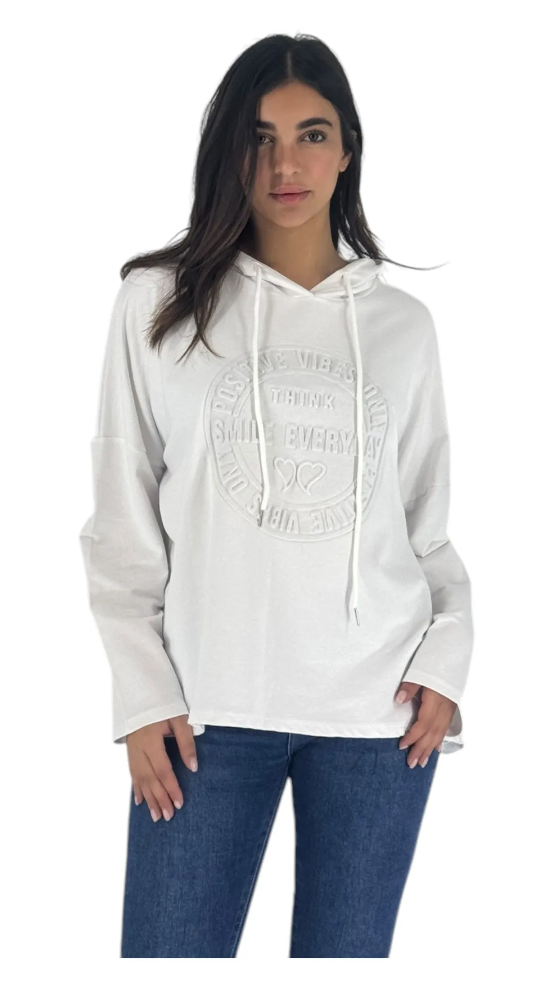 Smile white hoodie top