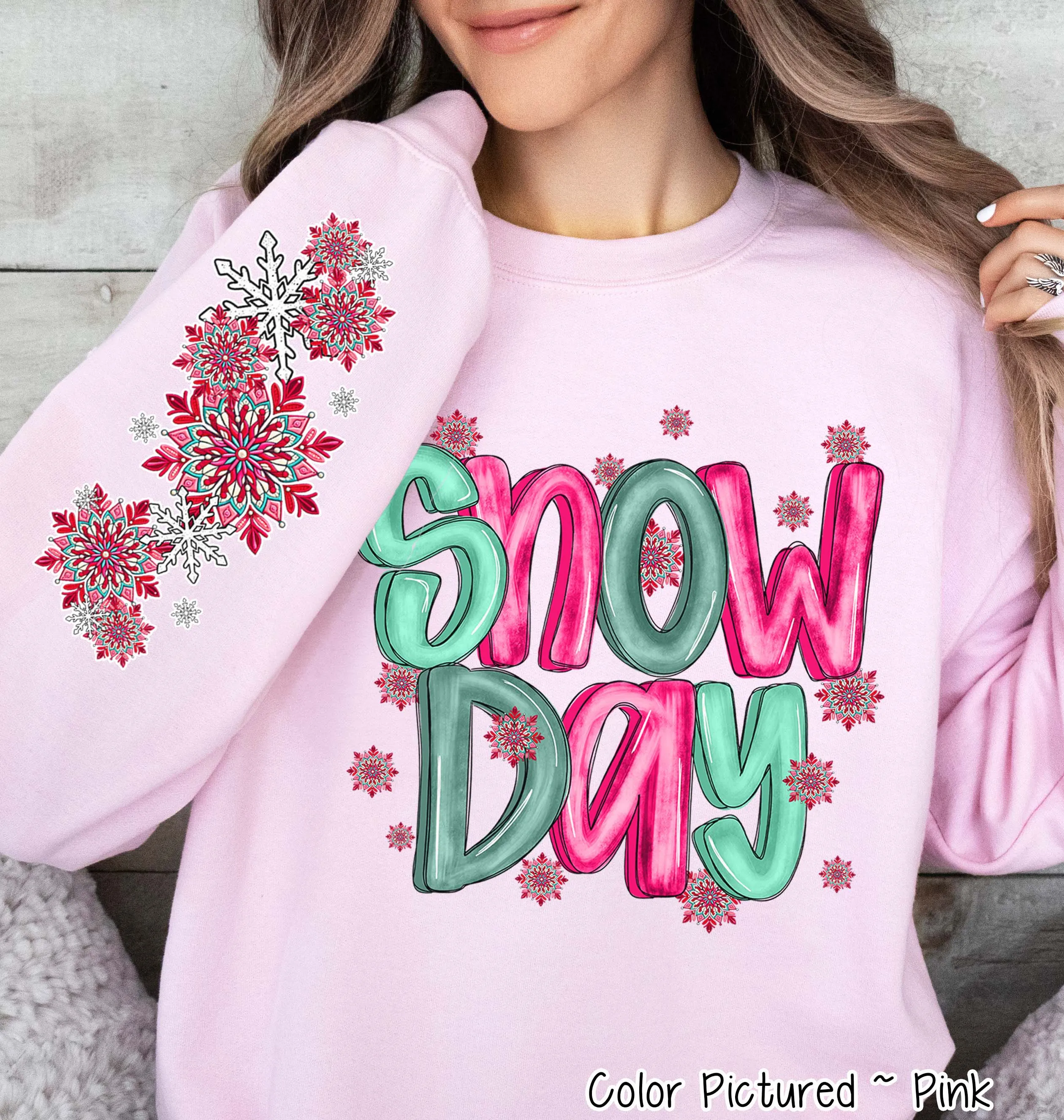 Snow Day with Sleeve Print Winter Tee or Sweatshirt
