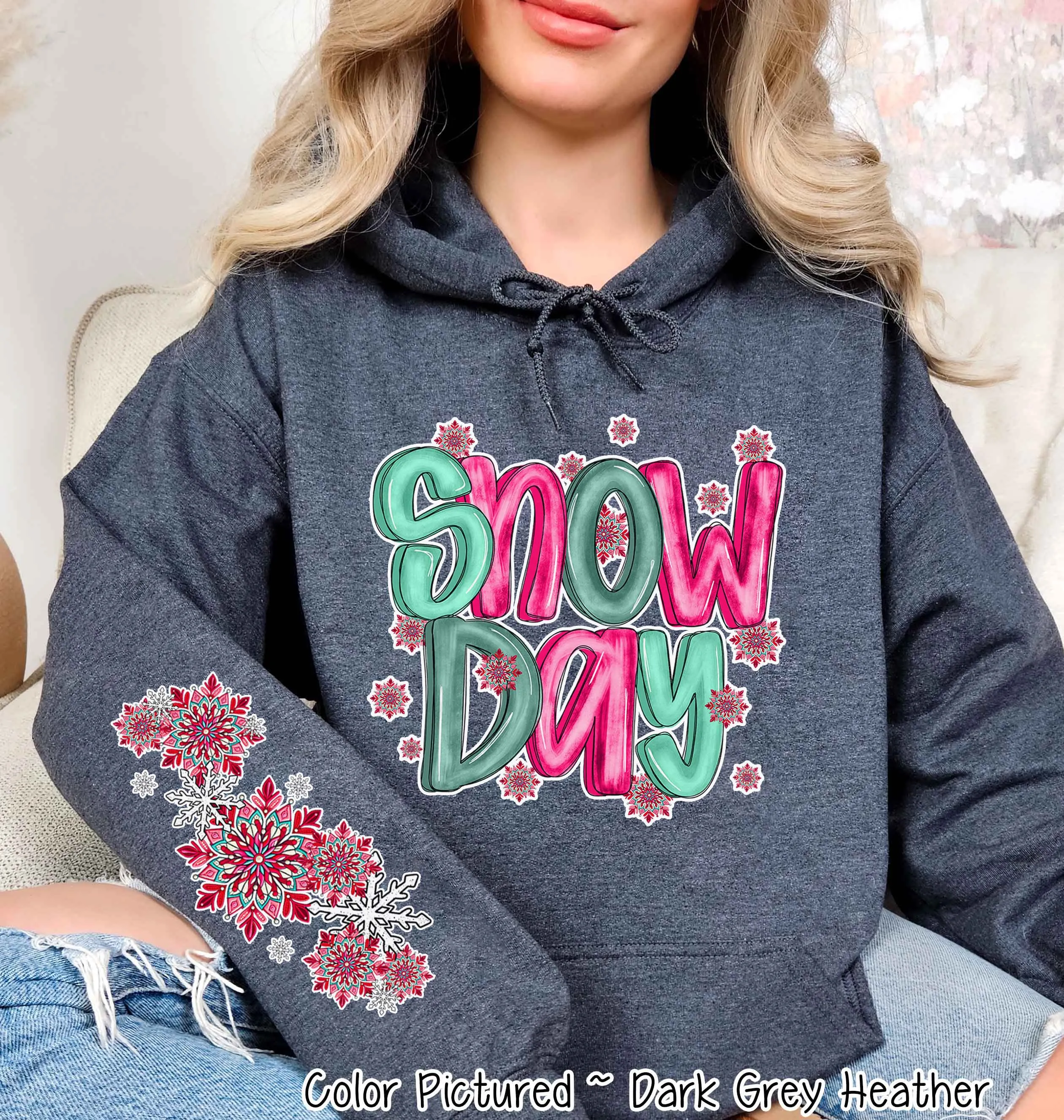 Snow Day with Sleeve Print Winter Tee or Sweatshirt
