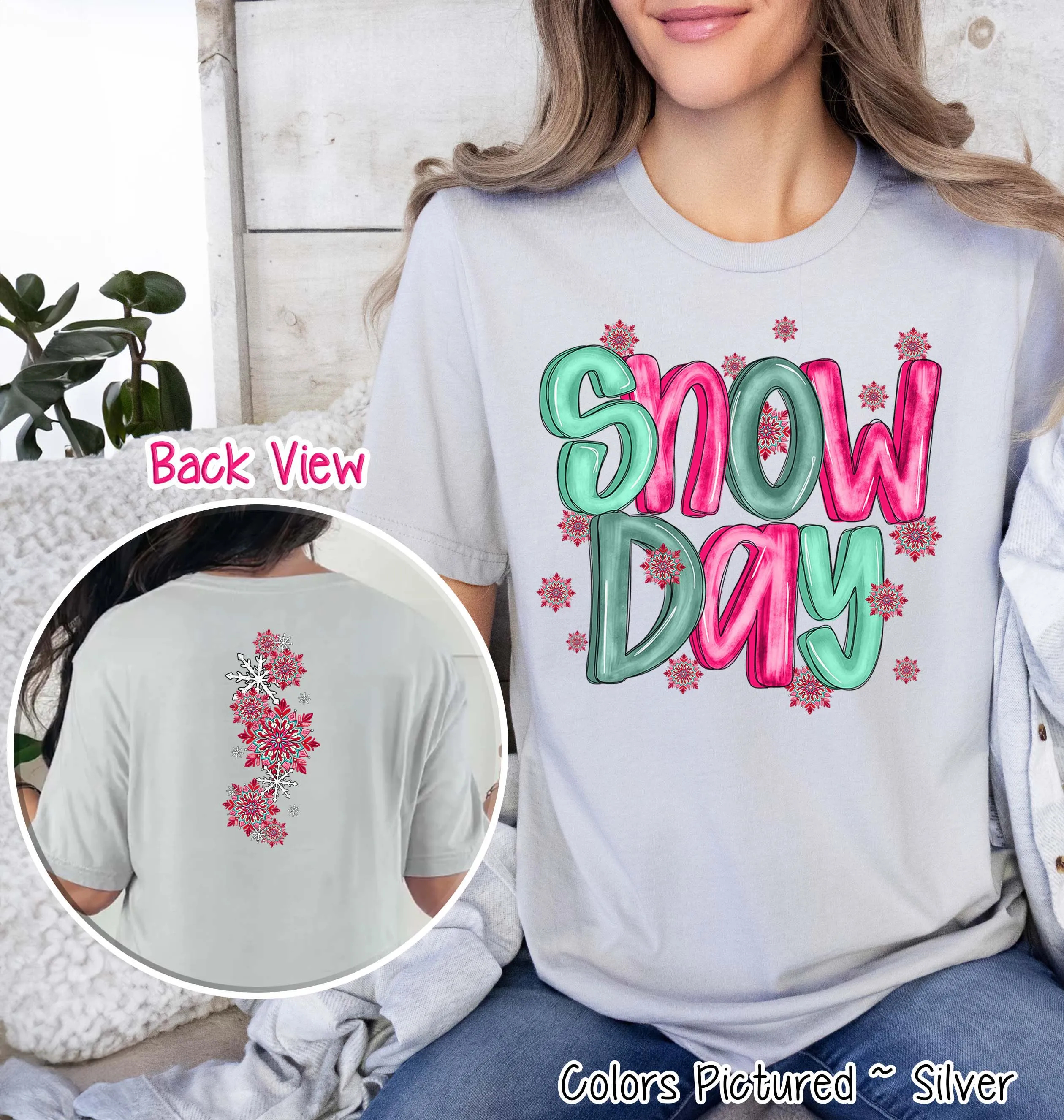 Snow Day with Sleeve Print Winter Tee or Sweatshirt