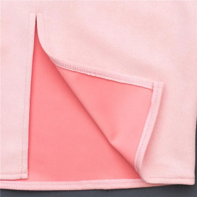 Solid Suede Hoodie & Pencil Skirt (2 Piece Set)