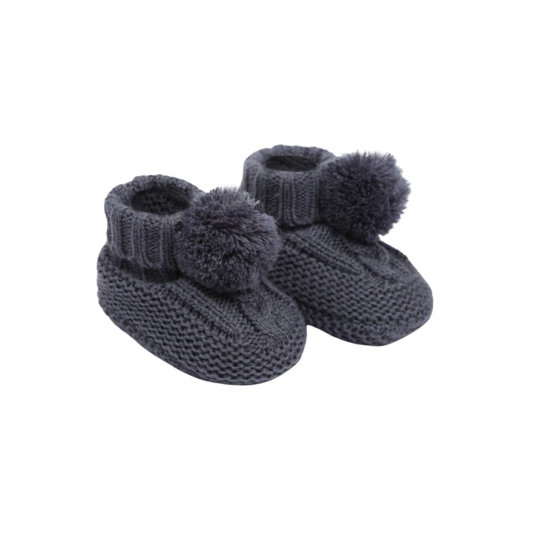 Steel blue pom pom baby booties (newborn to 12 months)