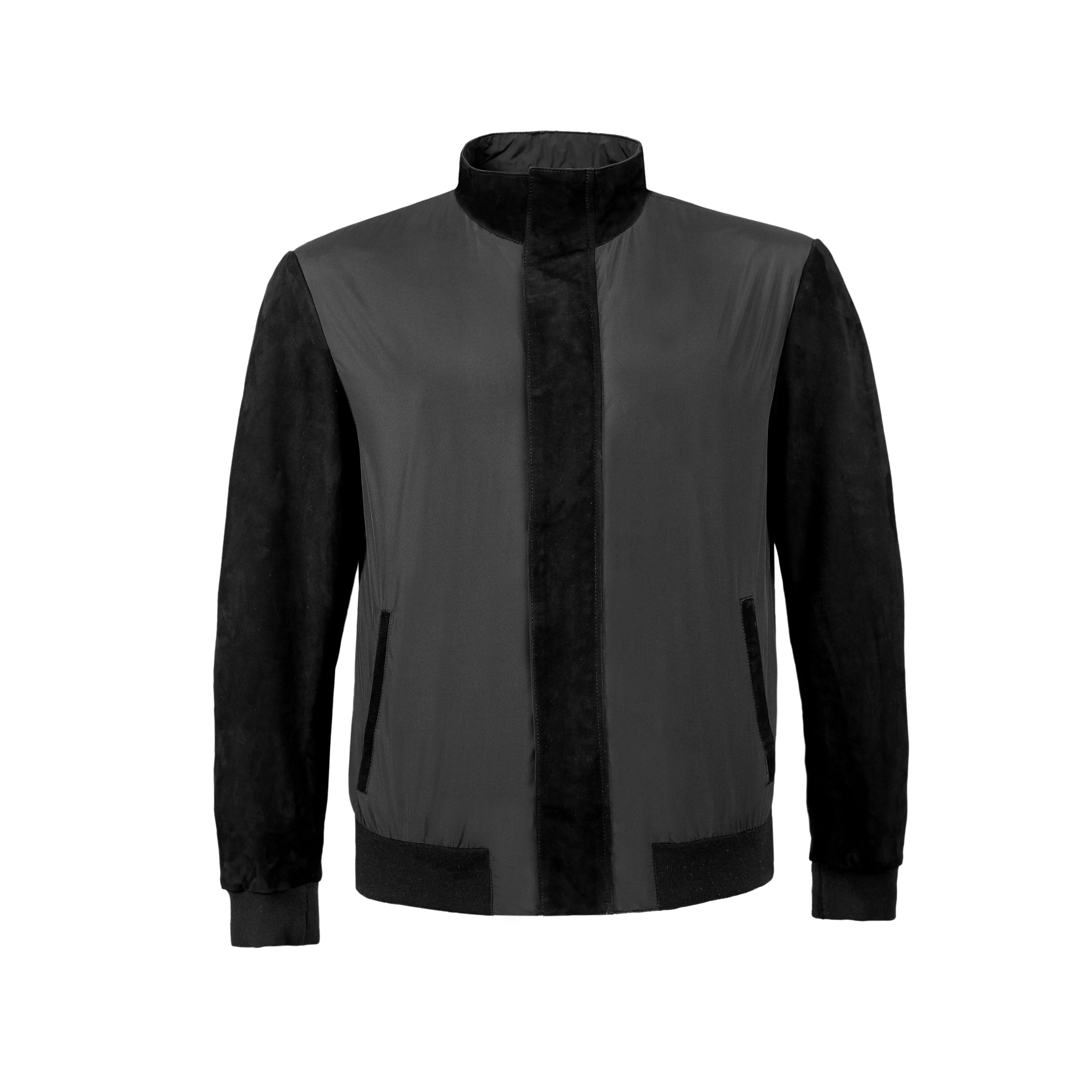 Suede & Fabric Zip Up Jacket