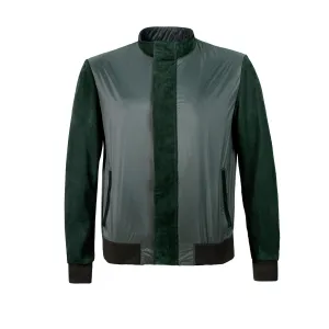 Suede & Fabric Zip Up Jacket
