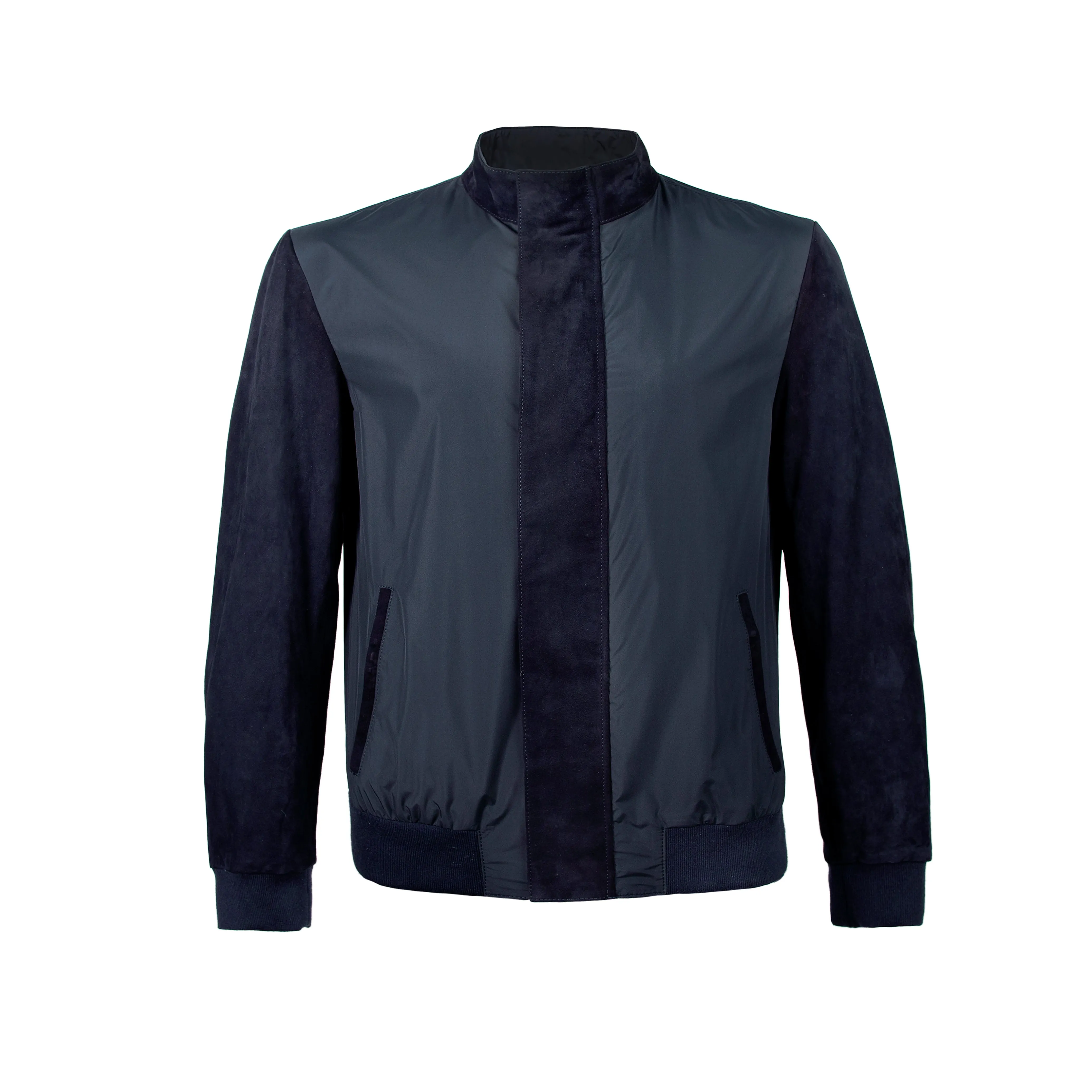 Suede & Fabric Zip Up Jacket