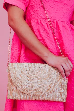 Summer Straw Crossbody Clutch - Beige