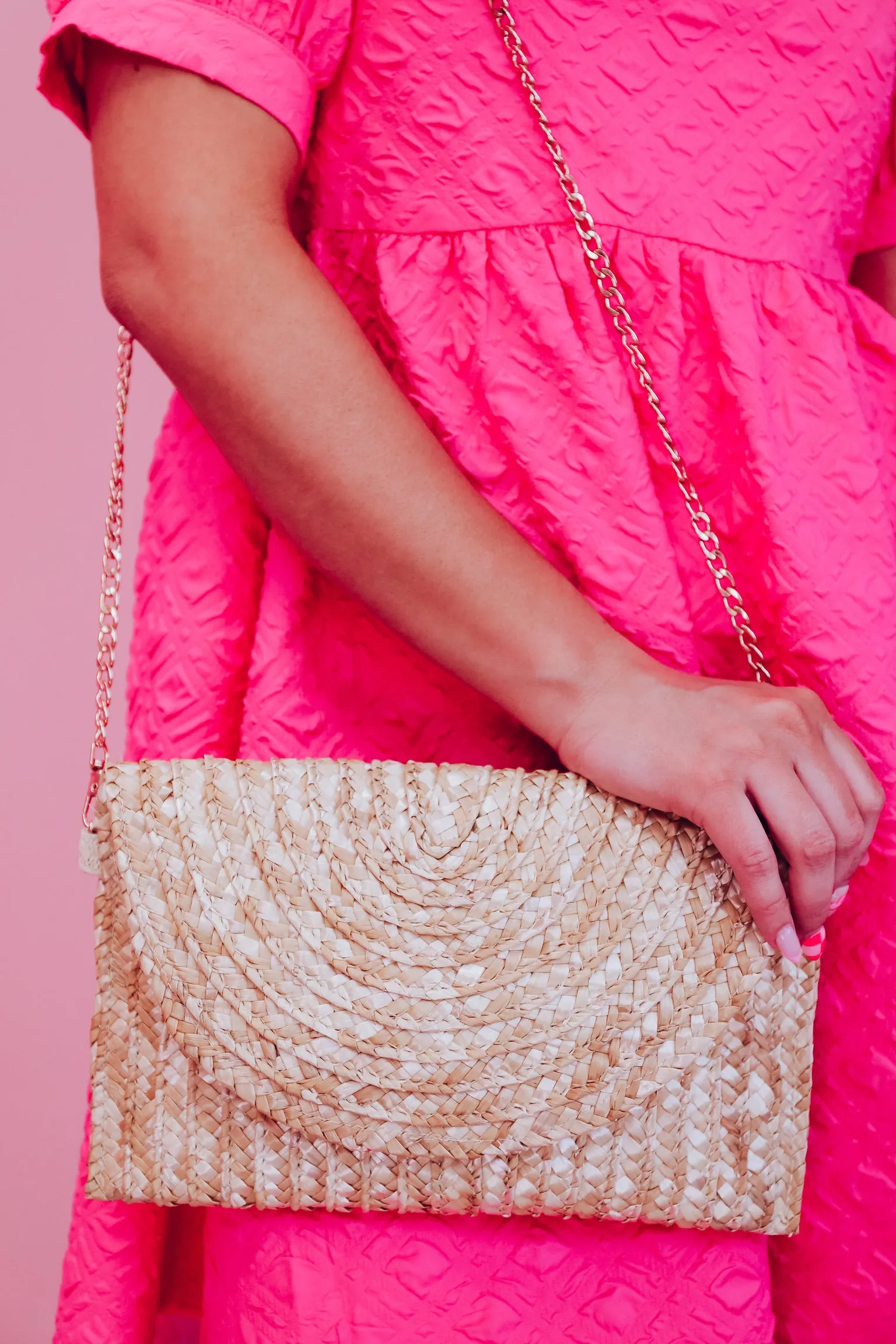 Summer Straw Crossbody Clutch - Beige