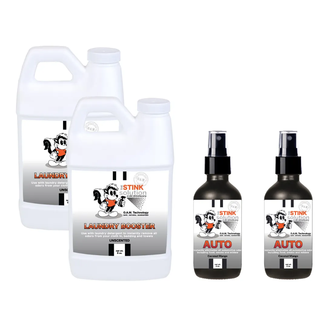 Super Sample Bundle - Two Unscented Mini Laundry Boosters   Two 4 oz Auto Odor Eliminator Sprays