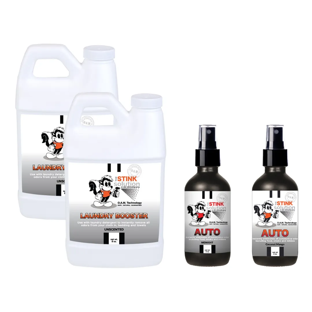 Super Sample Bundle - Two Unscented Mini Laundry Boosters   Two 4 oz Auto Odor Eliminator Sprays