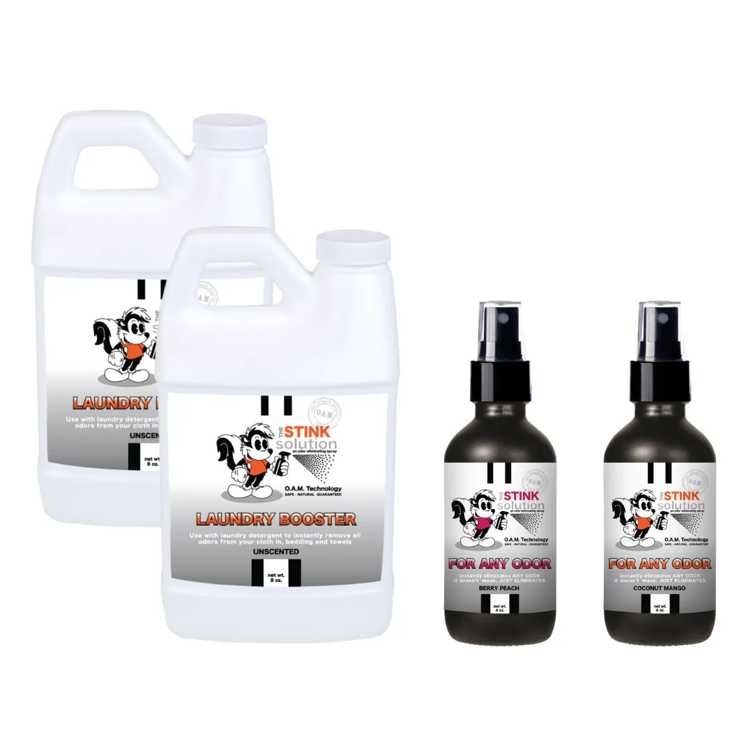 Super Sample Bundle - Two Unscented Mini Laundry Boosters   Two 4 oz For Any Odor Eliminator Sprays