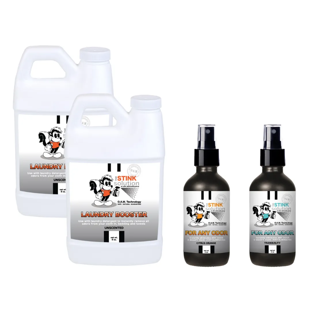 Super Sample Bundle - Two Unscented Mini Laundry Boosters   Two 4 oz For Any Odor Eliminator Sprays
