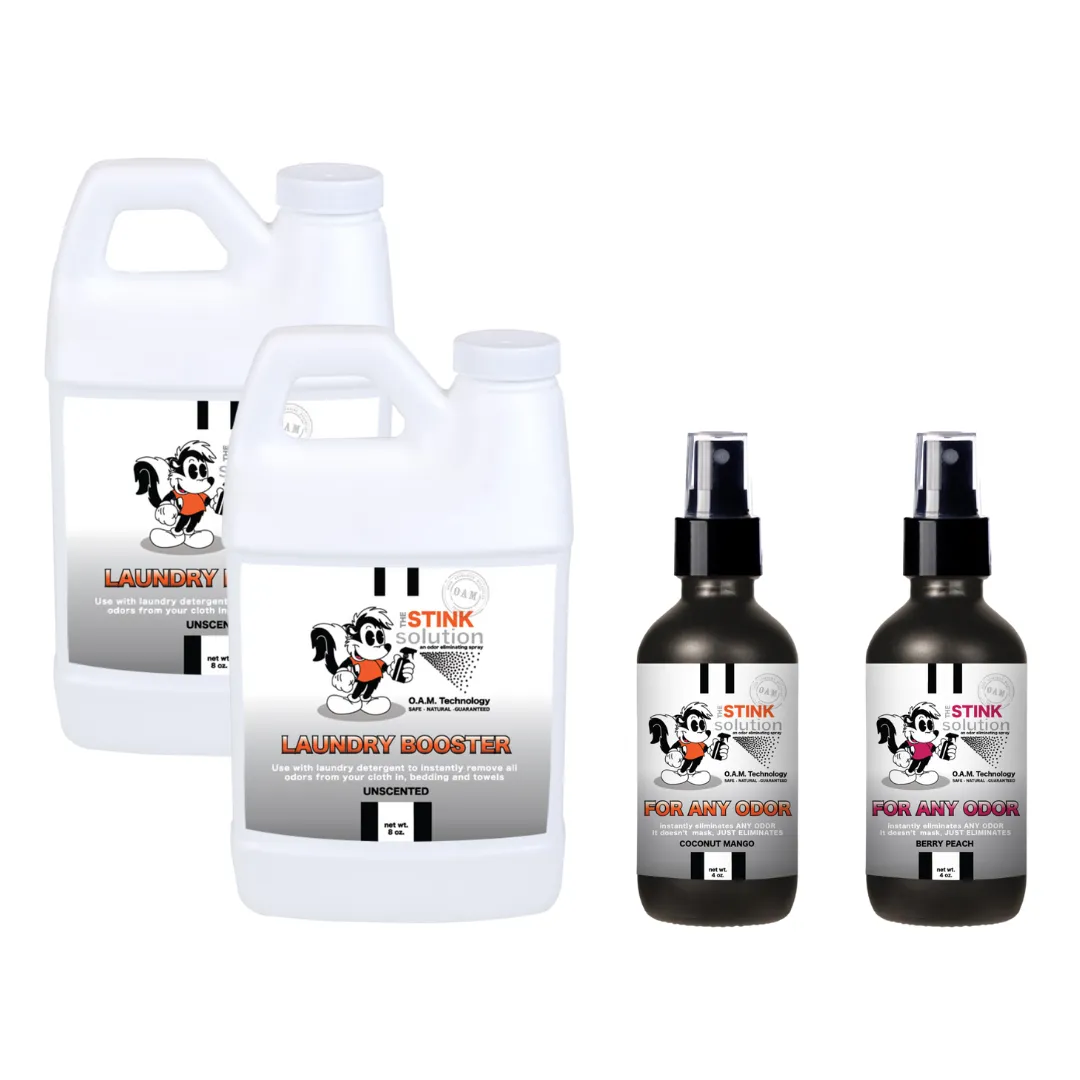 Super Sample Bundle - Two Unscented Mini Laundry Boosters   Two 4 oz For Any Odor Eliminator Sprays