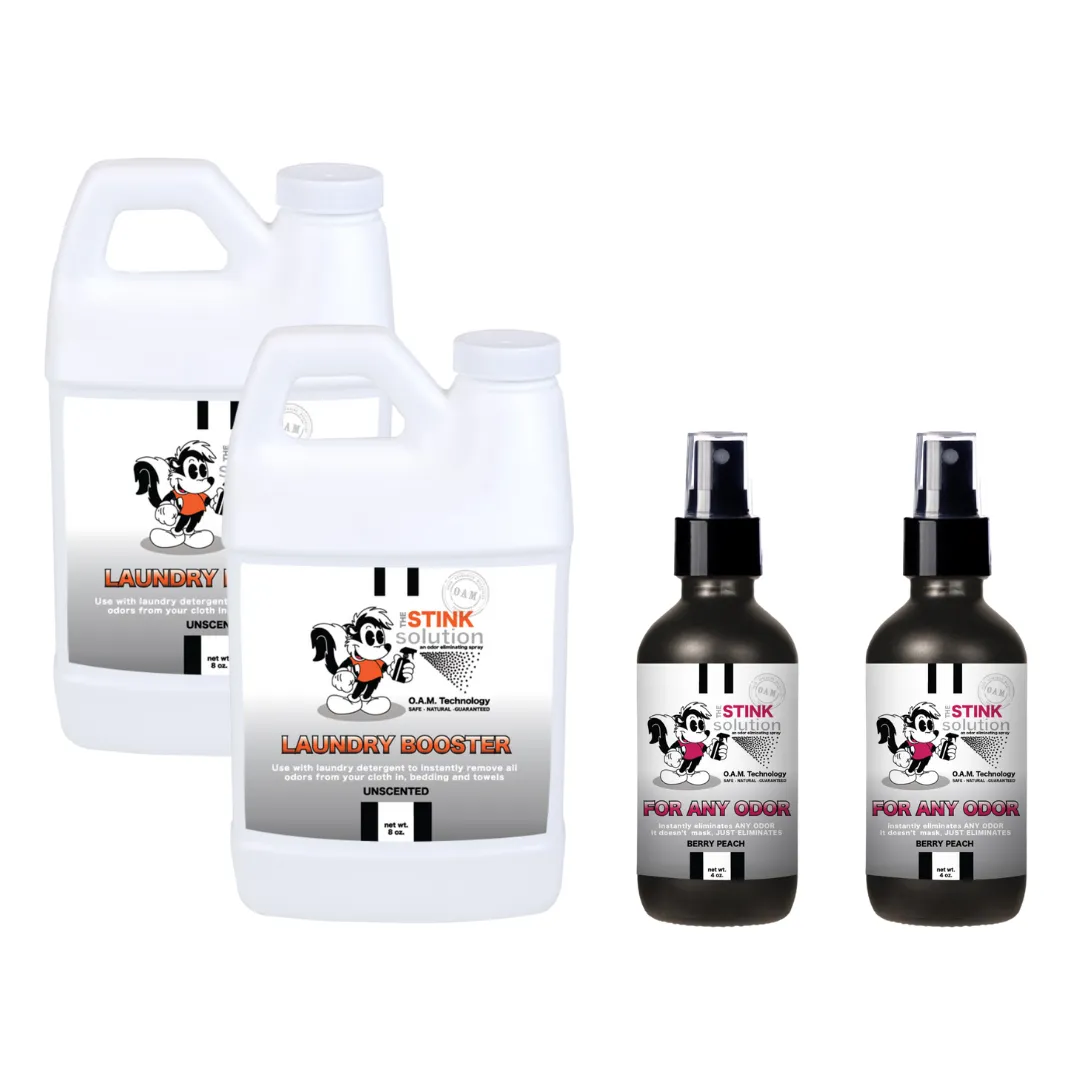 Super Sample Bundle - Two Unscented Mini Laundry Boosters   Two 4 oz For Any Odor Eliminator Sprays