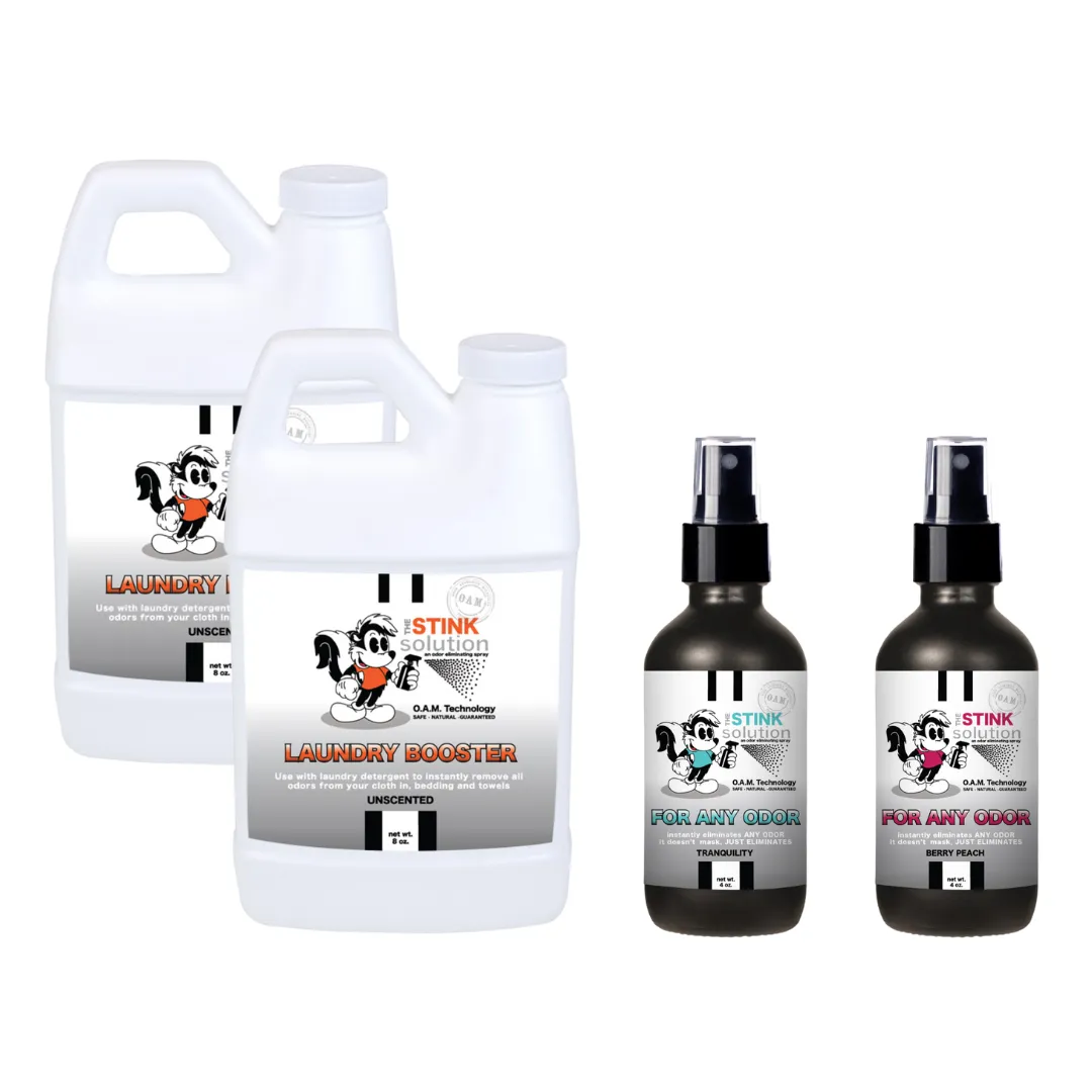 Super Sample Bundle - Two Unscented Mini Laundry Boosters   Two 4 oz For Any Odor Eliminator Sprays