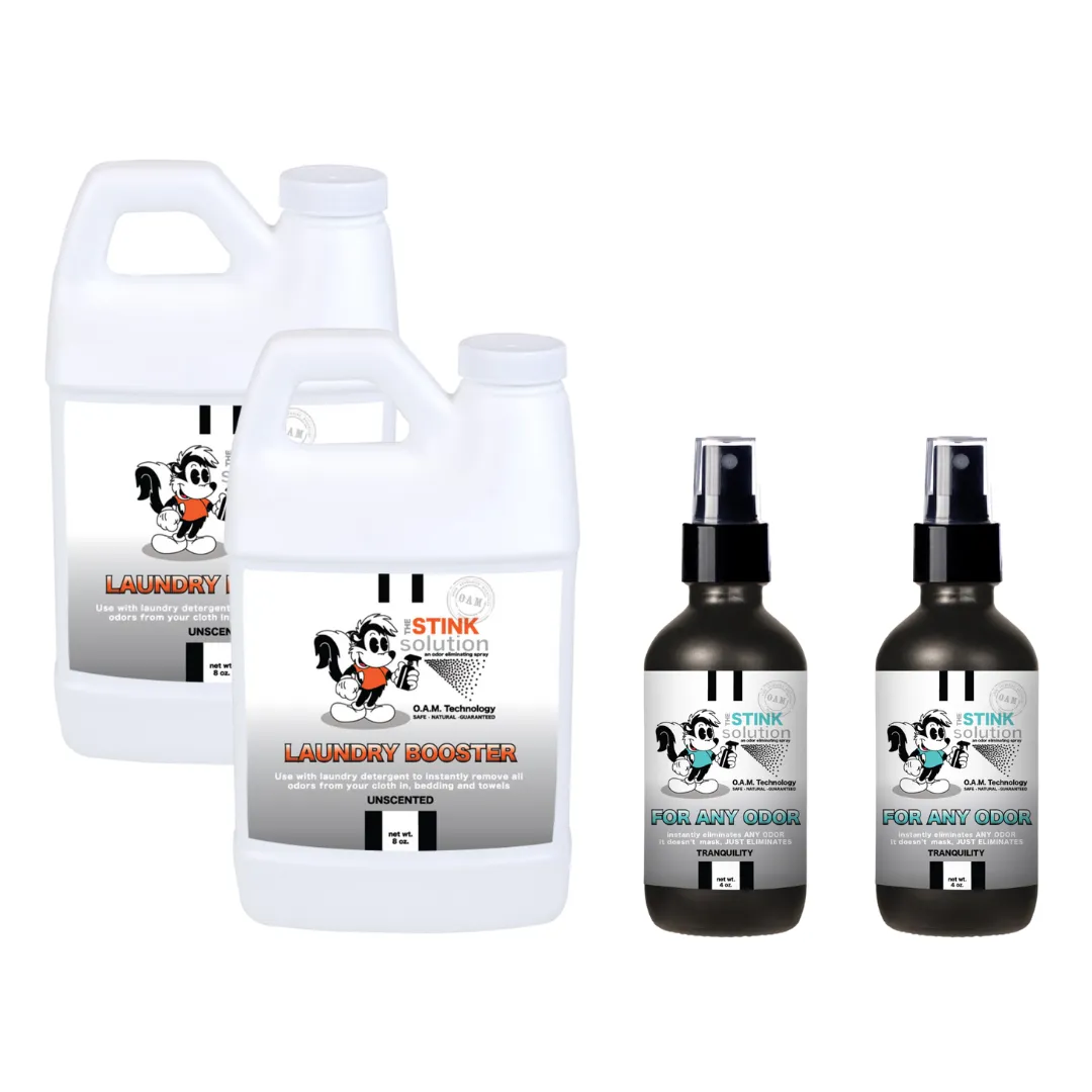 Super Sample Bundle - Two Unscented Mini Laundry Boosters   Two 4 oz For Any Odor Eliminator Sprays