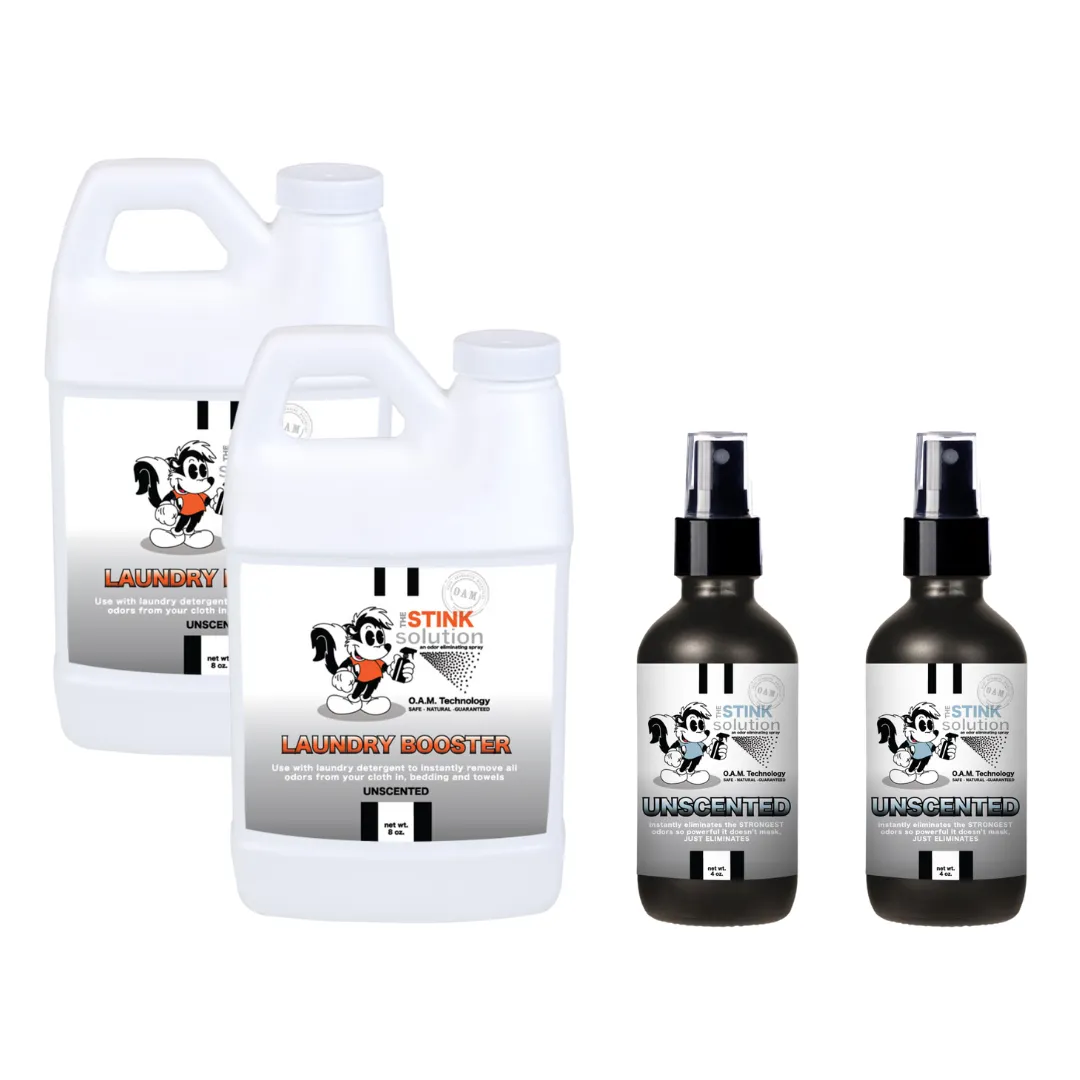 Super Sample Bundle - Two Unscented Mini Laundry Boosters   Two 4 oz For Any Odor Eliminator Sprays