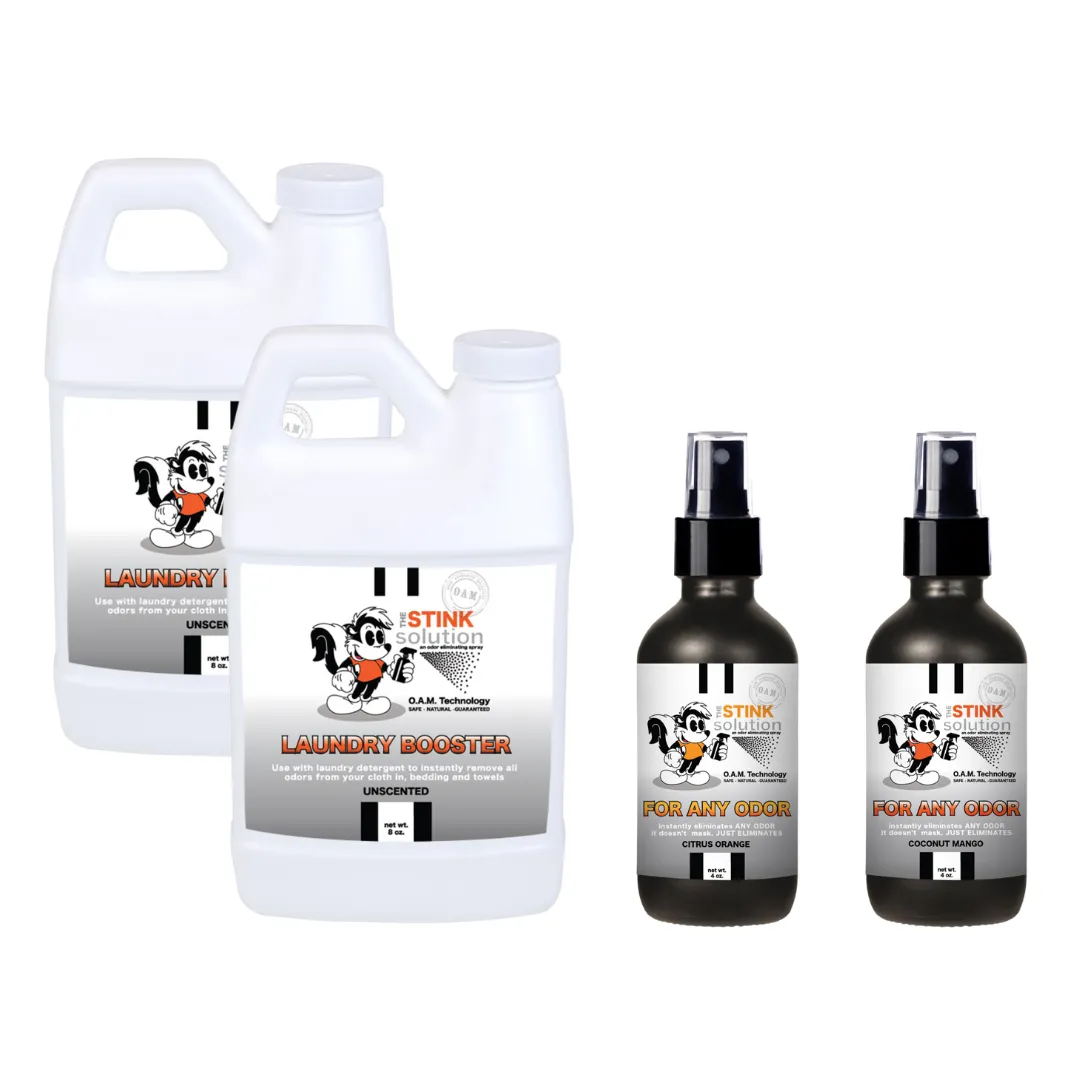 Super Sample Bundle - Two Unscented Mini Laundry Boosters   Two 4 oz For Any Odor Eliminator Sprays
