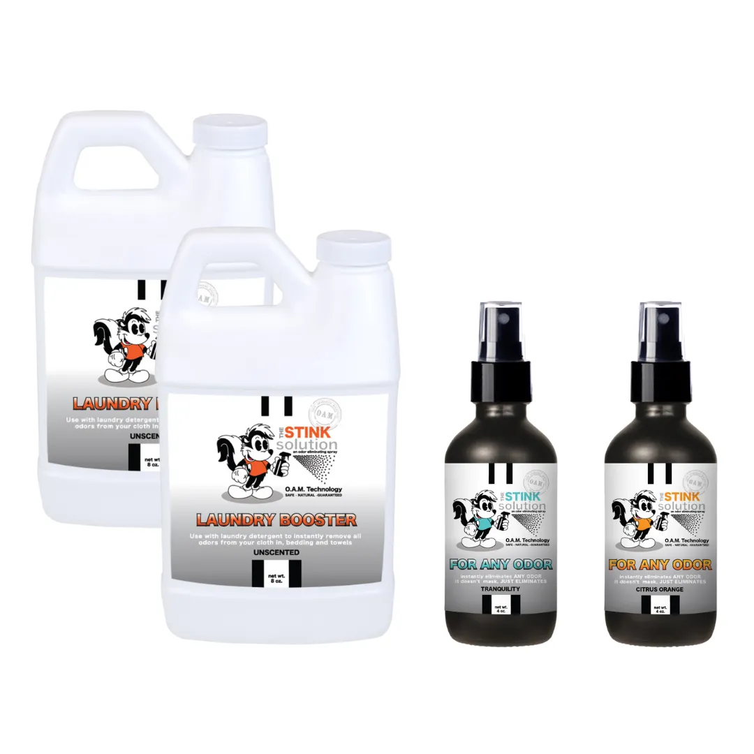 Super Sample Bundle - Two Unscented Mini Laundry Boosters   Two 4 oz For Any Odor Eliminator Sprays