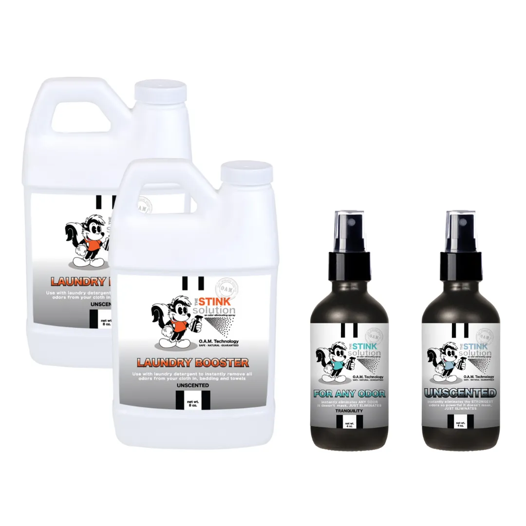 Super Sample Bundle - Two Unscented Mini Laundry Boosters   Two 4 oz For Any Odor Eliminator Sprays