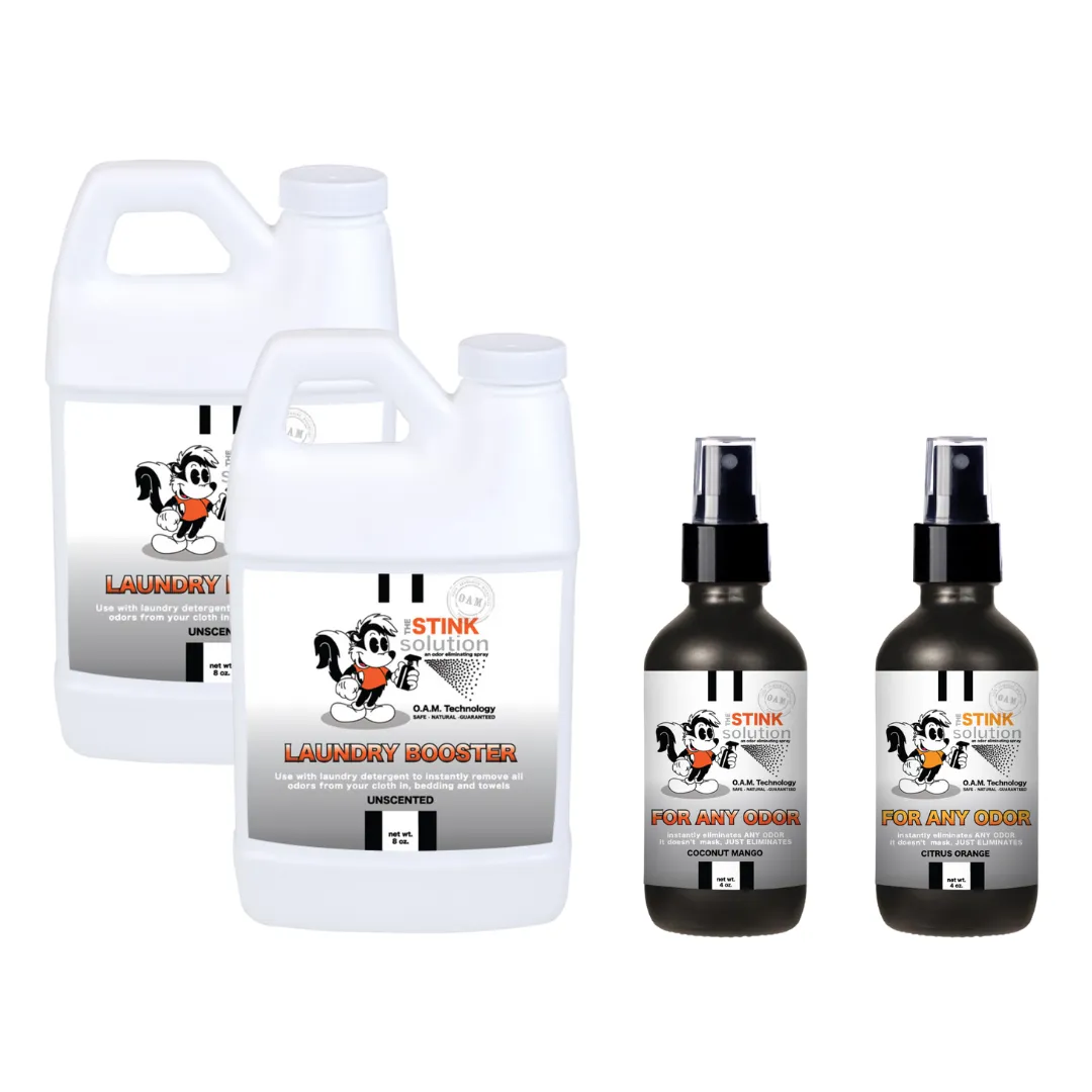 Super Sample Bundle - Two Unscented Mini Laundry Boosters   Two 4 oz For Any Odor Eliminator Sprays