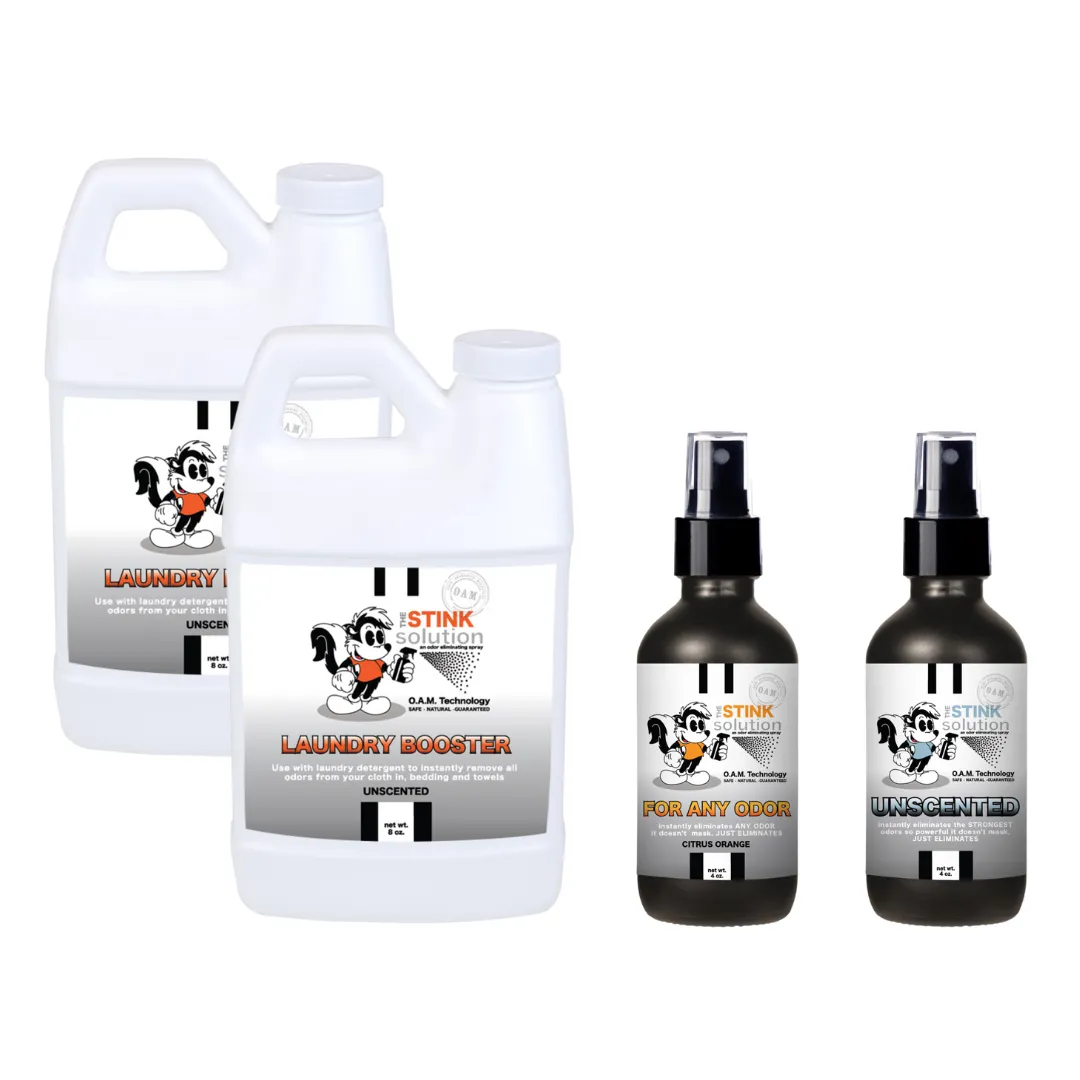 Super Sample Bundle - Two Unscented Mini Laundry Boosters   Two 4 oz For Any Odor Eliminator Sprays