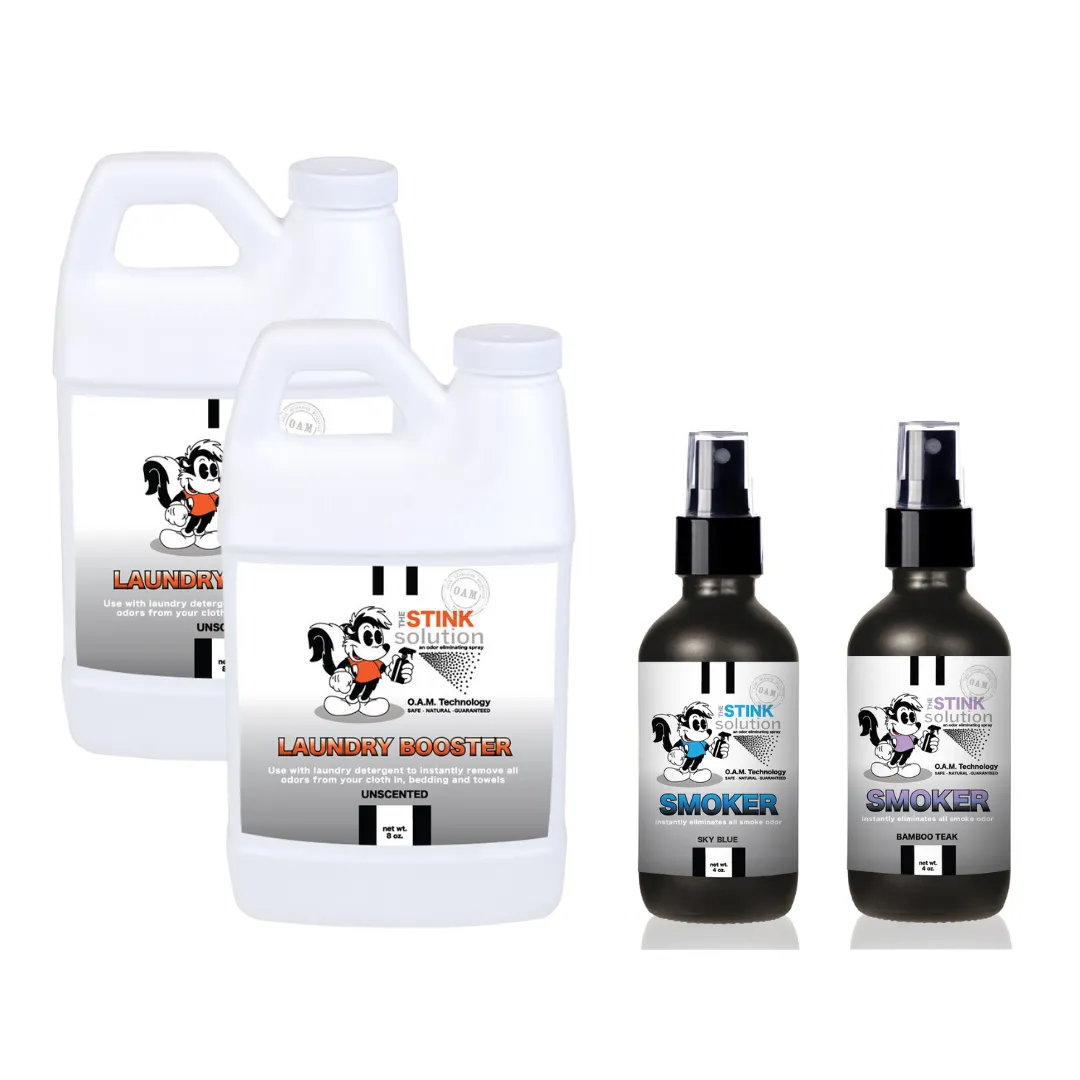 Super Sample Bundle - Two Unscented Mini Laundry Boosters   Two 4 oz Smoke Odor Eliminator Sprays