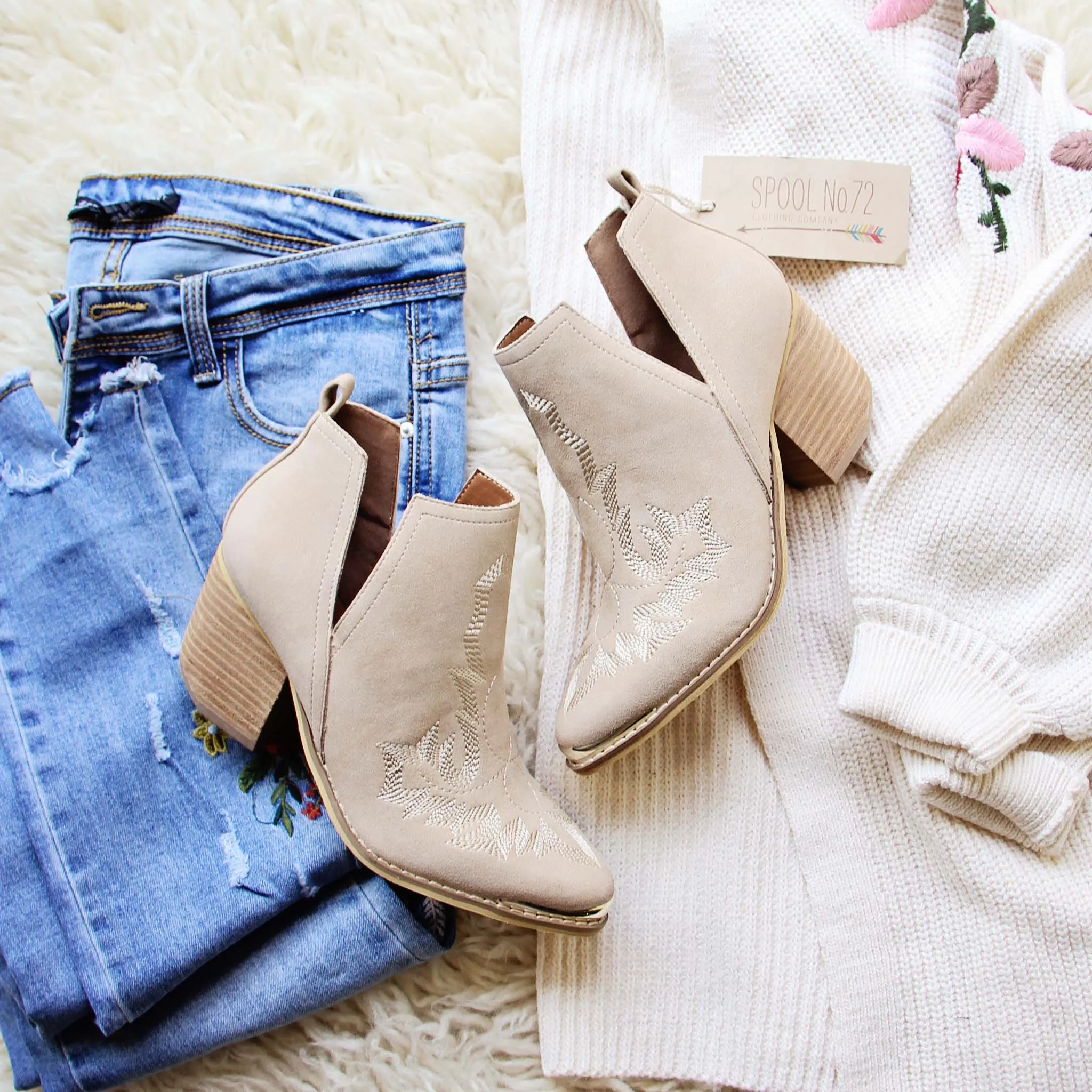 Talia Stitch Booties in Sand
